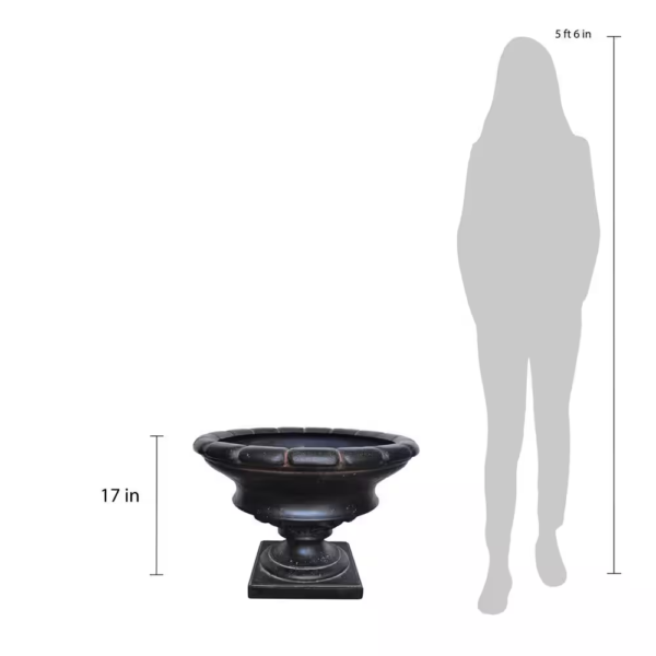 17 In. H Charcoal Cast Stone Fiberglass Low Urn - Image 5