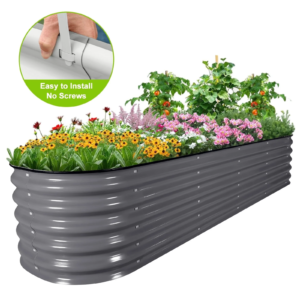 17" Tall Raised Garden Bed 9 in 1 Garden Raised 8Ftx2Ft Garden Bed Kits for Vegetables Flowers Ground Planter Box- Modern Gray