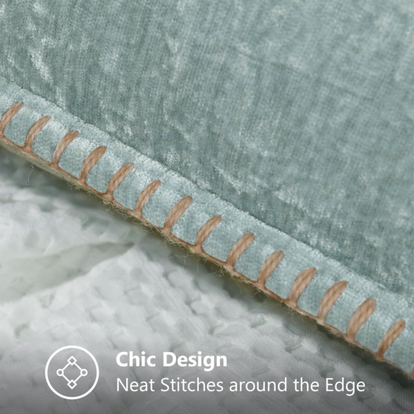 Chenille Soft Throw Pillow Covers 24X24 Set of 2, Farmhouse Velvet Decorative Pillow Covers with Stitched Edge for Couch Sofa Bed, Aqua Haze - Image 4