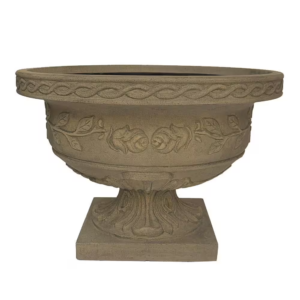 17 In. H. Granite Cast Stone Fiberglass Rose Low Urn