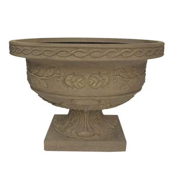 17 In. H. Granite Cast Stone Fiberglass Rose Low Urn