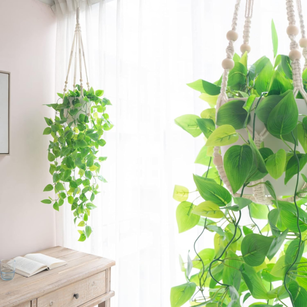 3 Pack Macrame Plant Hangers Indoor Different Size Hanging Planter Basket Flower Pot Holder with Beads No Tassels 35"/29"/23", Medium, Ivory - Image 4