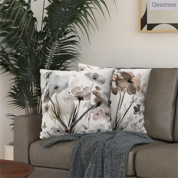 KKVEE Flower Throw Pillow Covers 18X18 Set of 2, Flowers Pillow Cushion Cases, Modern Decorative Square Pillowcases for Sofa Couch Bedroom Living Room Car - Image 2