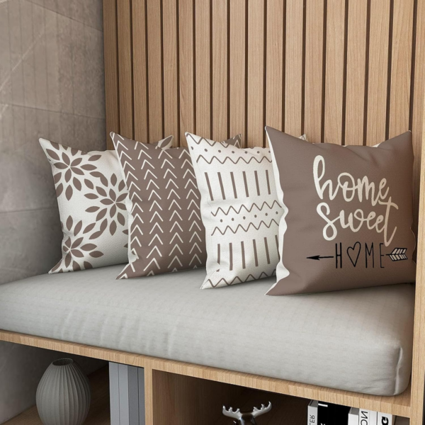 Pillow Covers 18X18 Set of 4, Modern Sofa Throw Pillow Cover, Decorative Outdoor Linen Fabric Pillow Case for Couch Bed Car, Khaki - Image 5