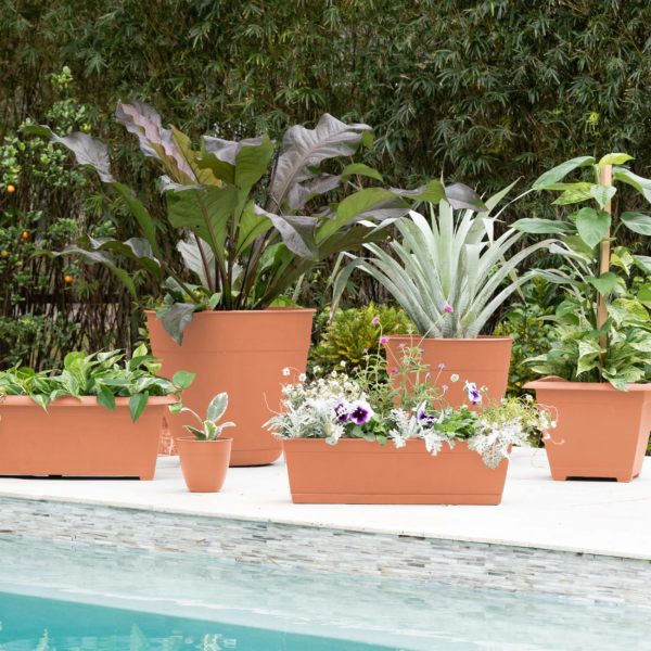 12-In Dayton 100% Recycled Plastic Planter with Saucer - Coral Color - Image 2