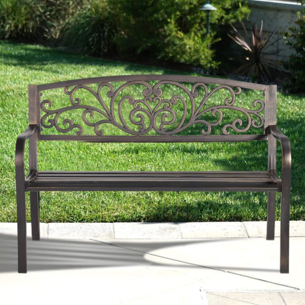 Patio Garden Bench Outdoor Metal Bench Park Yard Furniture Cast Iron Loveseats with Armrests for Porch Backyard Lawn Deck - Image 8
