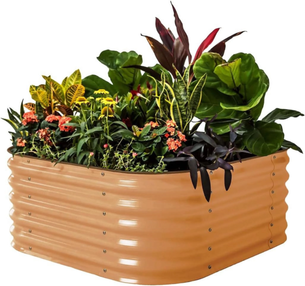 17" Tall 4 in 1 Modular Metal Raised Gardening Beds Kit Metal Planter Box Olive Green - Image 14
