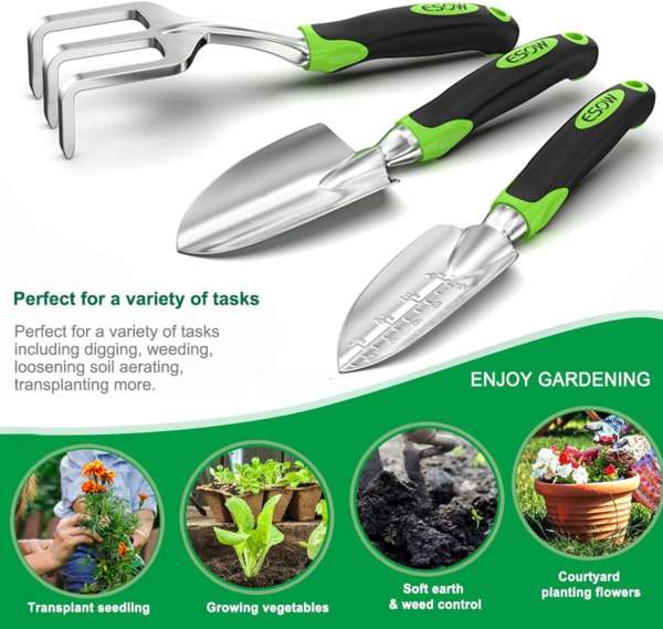 Premium 3-Piece Heavy-Duty Cast-Aluminum Garden Tool Set with Ergonomic Non-Slip Handles - Includes Hand Trowel, Transplant Trowel, and Cultivator Rake - Ideal Gardening Gift - Image 7