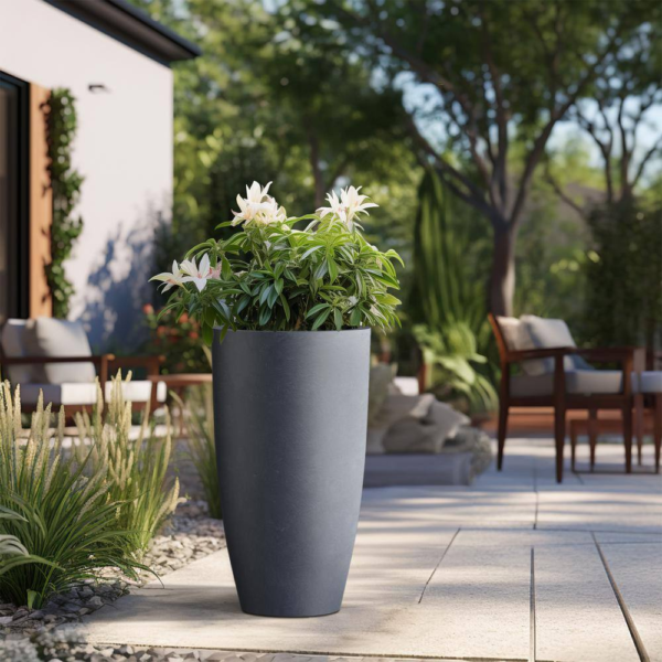 13.5 In. Large Granite Gray Concrete round Planter / Pot with Drainage Holes - Image 4