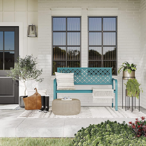 Outdoor Bench, Garden Benches with Anti-Rust Metal Powder Coated Frame, Patio Bench for Front Porch Park outside Furniture Decor, Lake Shore - Image 2