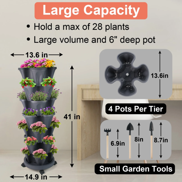 24” X 24” X 48” Vertical Dark Gray Plastic Plant Planter with Self-Watering (7 Count) - Image 4