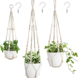 3 Pack Macrame Plant Hangers Indoor Different Size Hanging Planter Basket Flower Pot Holder with Beads No Tassels 35"/29"/23", Medium, Ivory