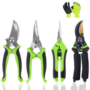 Professional Garden Pruning Shears Set - 4 Pack Stainless Steel Clippers with Gardening Gloves for Precision Trimming and Pruning