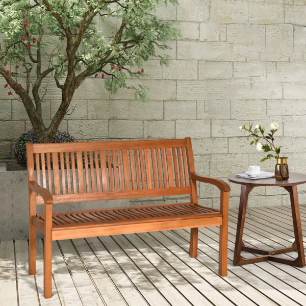 50'' Two Person Outdoor Garden Bench Loveseat Porch Chair Solid Wood W/Armrest - Image 2