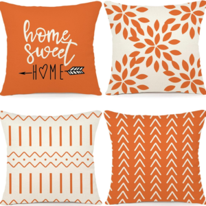Fall Pillow Covers 18X18 Set of 4, Modern Sofa Throw Pillow Cover for Fall Decor, Decorative Outdoor Linen Fabric Pillow Case for Couch Bed Car, Orange