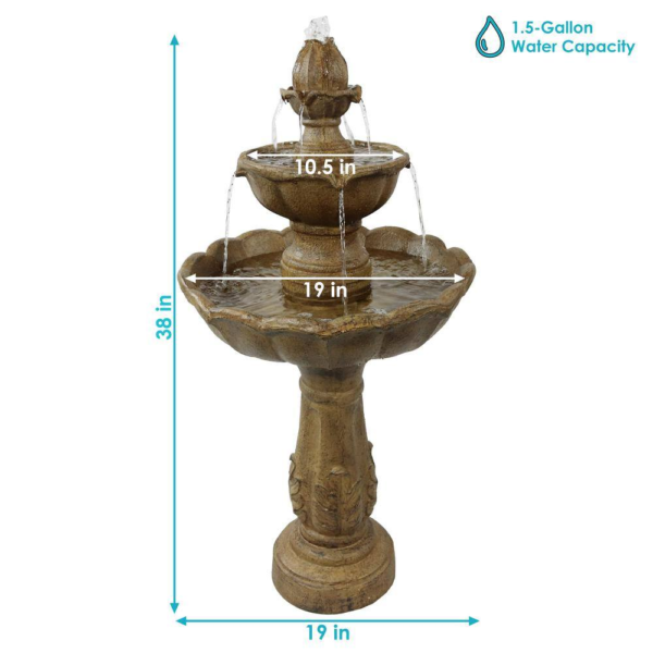 38 In. 2-Tier Blooming Flower Outdoor Water Fountain - Image 5