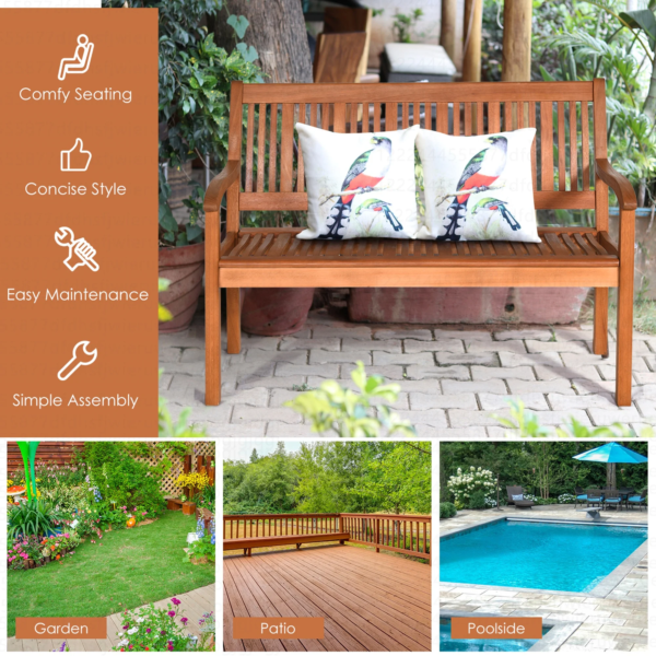 50'' Two Person Outdoor Garden Bench Loveseat Porch Chair Solid Wood W/Armrest - Image 6