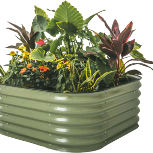 17" Tall 4 in 1 Modular Metal Raised Gardening Beds Kit Metal Planter Box Olive Green