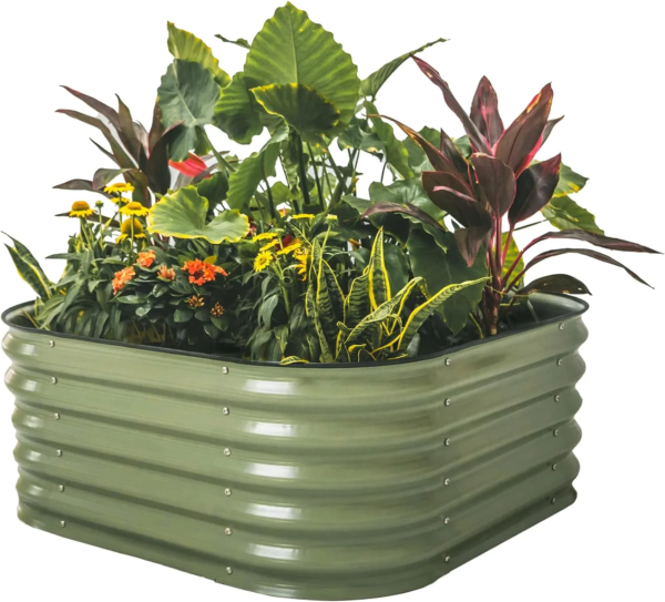 17" Tall 4 in 1 Modular Metal Raised Gardening Beds Kit Metal Planter Box Olive Green