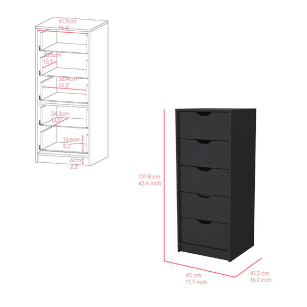 Dresser Kamran, Five Drawers Narrow, Black Wengue Finish - Image 7