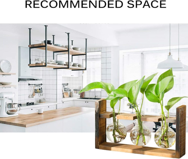Plant Propagation Station Glass Terrarium Planter Flower Vase with Retro Solid Wooden Stand for Home Kitchen Indoor Garden Wedding Desktop Decor, 3 Bulb Vase - Image 9