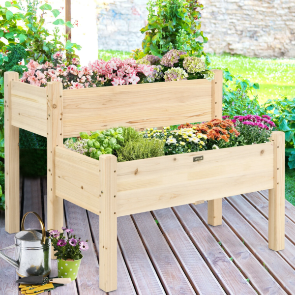 2 Tier Wooden Raised Garden Bed Elevated Planter Box W/Legs Drain Holes - Image 3