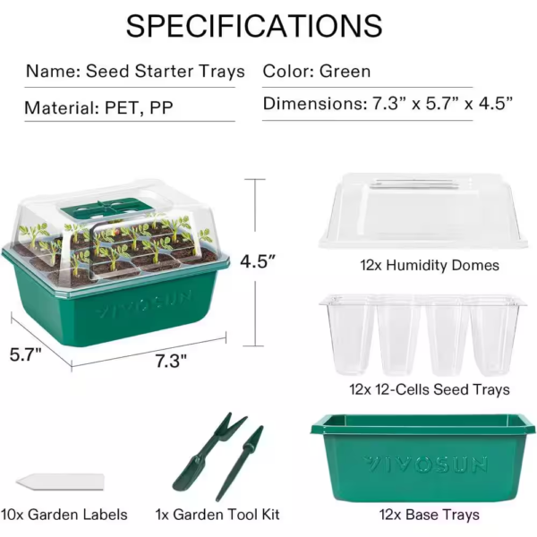 Indoor/Outdoor Reusable 144-Cell Seed Starter Trays with Humidity Dome, Drain Hole (12-Pack) - Image 6