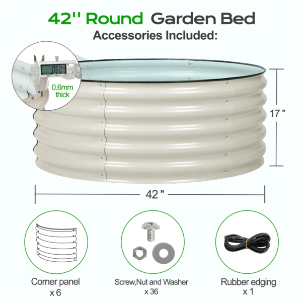 17'' Tall Aluzinc Metal Raised Garden Bed 42'' round - Outdoor Open-Ended Base Garden Planter Box for Vegetable, Flower, Herb - Beige - Image 6