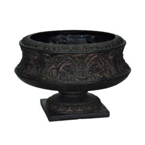 16-1/4 In. X 10-3/4 In. Cast Stone Fiberglass Ornate Low Urn in Aged Charcoal