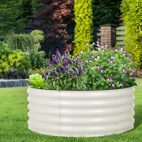 17'' Tall Aluzinc Metal Raised Garden Bed 42'' round - Outdoor Open-Ended Base Garden Planter Box for Vegetable, Flower, Herb - Beige - Image 4