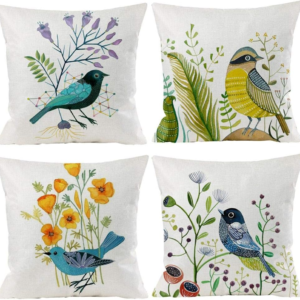 Bird Decorative Pillow Covers Spring Style Throw Pillow Cover Cushion Case Outdoor Flower Bird Set for Sofa Bed Couch Car Office 16X16 Inch Set of 4
