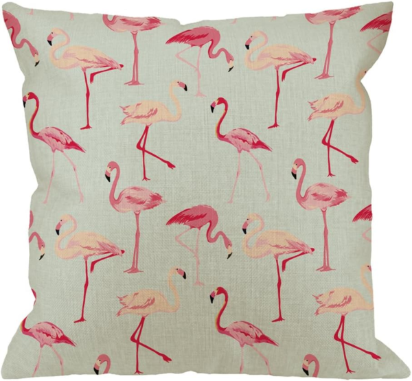 Flamingo Decorative Throw Pillow Cover Case,Flamingos Cotton Linen Outdoor Pillow Cases Square Standard Cushion Covers for Sofa Couch Bed 18X18 Inch Pink