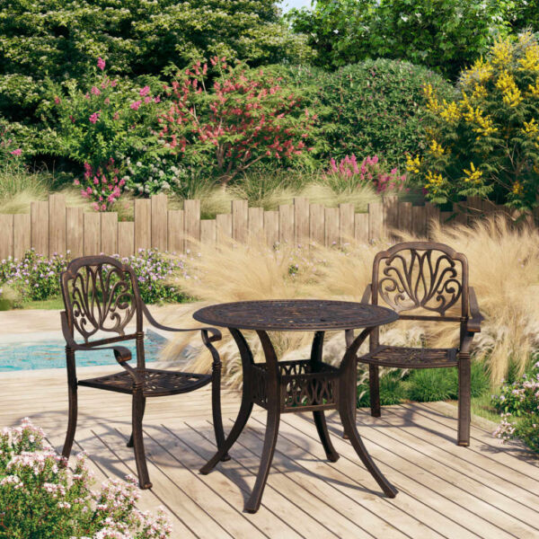 vidaXL Bistro Set Patio Table and Chair Bistro Table Outdoor Cast Aluminum - Image 8