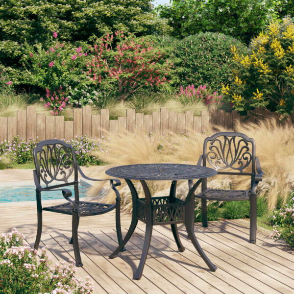 vidaXL Bistro Set Patio Table and Chair Bistro Table Outdoor Cast Aluminum - Image 7