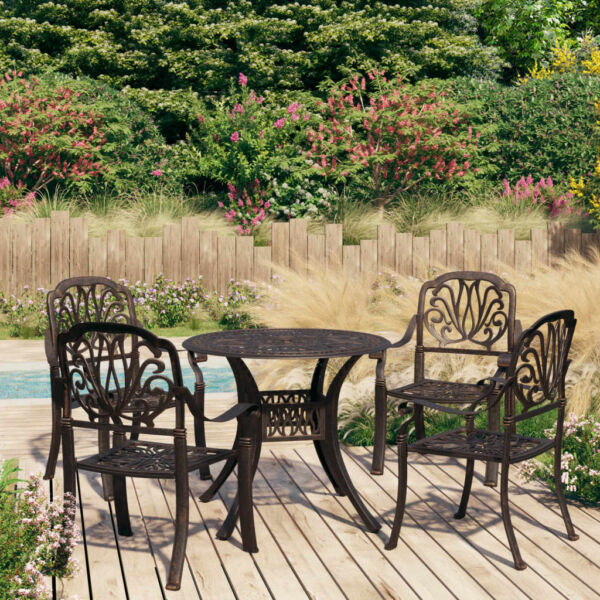 vidaXL Bistro Set Patio Table and Chair Bistro Table Outdoor Cast Aluminum - Image 9