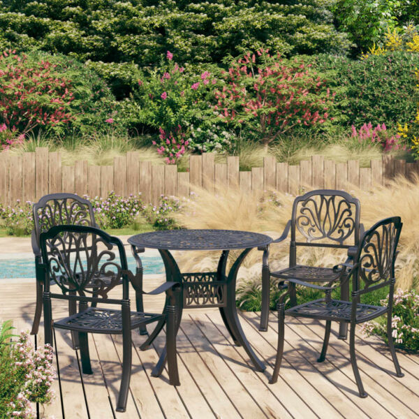 vidaXL Bistro Set Patio Table and Chair Bistro Table Outdoor Cast Aluminum - Image 3