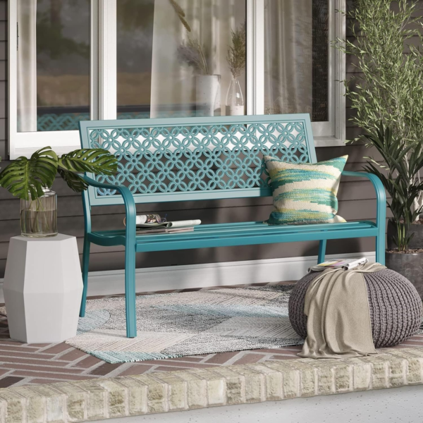 Outdoor Bench, Garden Benches with Anti-Rust Metal Powder Coated Frame, Patio Bench for Front Porch Park outside Furniture Decor, Lake Shore - Image 8