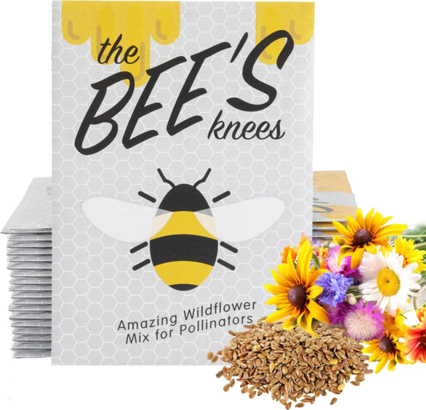 Wildflower Seed Packets ''The Bees Knees'' Favors (Pack of 20) - Pollinator Wildflower Seed Mix to Attract Hummingbirds, Bees, and Butterflies, Party Favors for Any Occasion