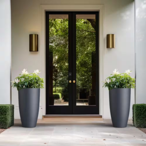 13.5 In. Large Granite Gray Concrete round Planter / Pot with Drainage Holes (Set of 2)