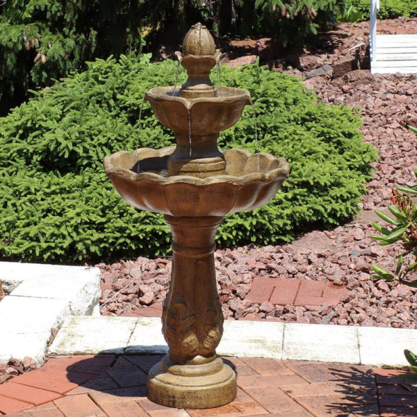 38 In. 2-Tier Blooming Flower Outdoor Water Fountain - Image 3