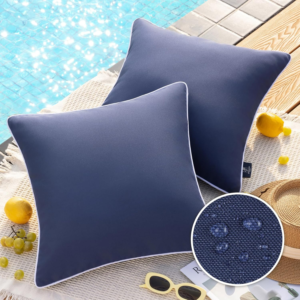 Pack of 2 Outdoor Waterproof Throw Pillow Covers with Contrast Piping, Decorative Square Cushion Case Patio Pillows for Couch Tent Sunbrella, Lime Green 20X20 Inches