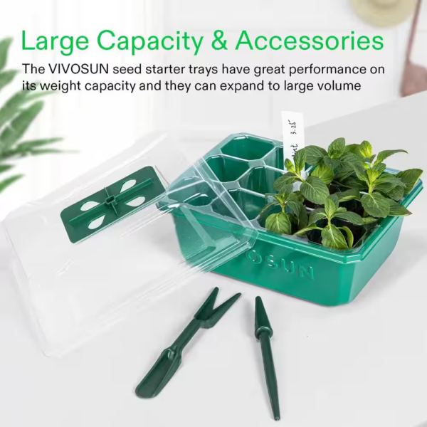 Indoor/Outdoor Reusable 144-Cell Seed Starter Trays with Humidity Dome, Drain Hole (12-Pack) - Image 7