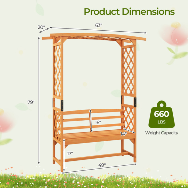 6.5 FT Tall Patio Garden Arbor with Pergola and 2-Seat Bench for Garden Backyard Decoration - Image 5
