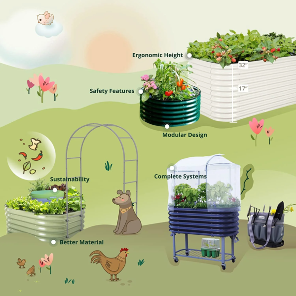 Raised Gardening Bed Kits 32" Extra Tall 6 in 1 3.5Ftx5Ft Modular Metal Planter Olive Green - Image 5