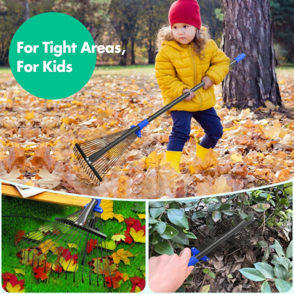 Garden Leaf Rake with Expandable Head from 9.5 Inch to 17 Inch, Collapsible Lawn - Image 6
