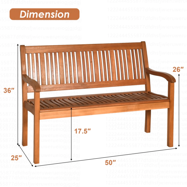 50'' Two Person Outdoor Garden Bench Loveseat Porch Chair Solid Wood W/Armrest - Image 5