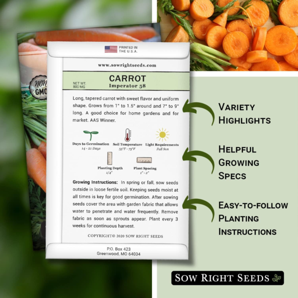 - Imperator 58 Carrot Seed for Planting - Non-Gmo Heirloom Packet with Instructions to Plant a Home Vegetable Garden - Indoors or Outdoors - Long Variety, Super Sweet (1) - Image 2