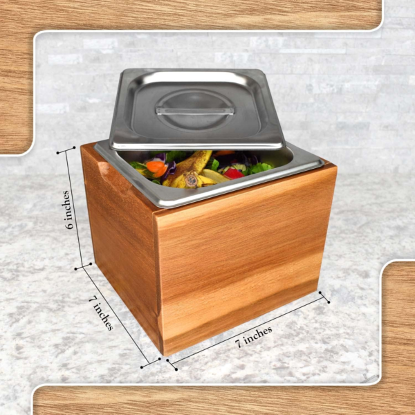 Kitchen Compost Bin- Rust Proof Stainless Steel Insert, Countertop Compost Bin with Lid and Acacia Wood Box- Small Compost Bin Kitchen - Image 6