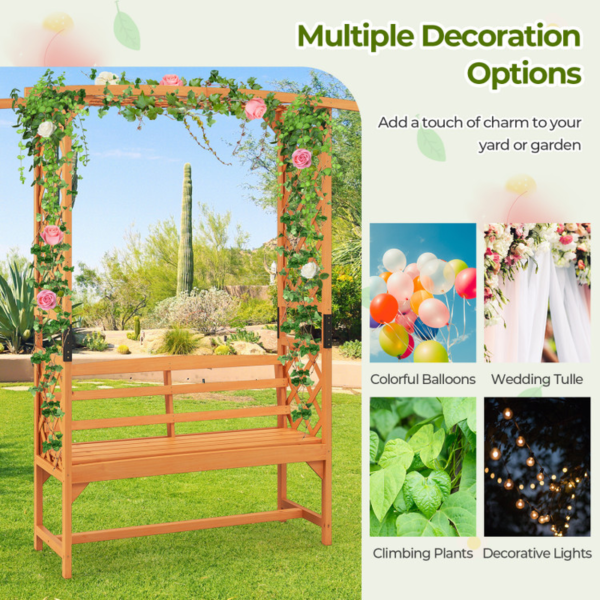 6.5 FT Tall Patio Garden Arbor with Pergola and 2-Seat Bench for Garden Backyard Decoration - Image 6
