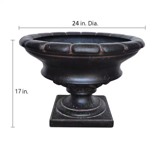 17 In. H Charcoal Cast Stone Fiberglass Low Urn - Image 3